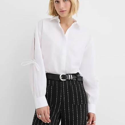 Loft Women's Poplin Tie Sleeve Tunic Shirt