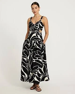 Express Women's Cotton Poplin Maxi Dress with Cutout Drop Waist and Pockets