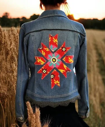 Upcycled Southwest Motif Jean Jacket