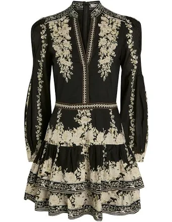 Alice + Olivia Valencia Floral-print Cotton Mini Dress - Black
