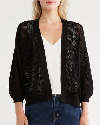 Nordstrom Open Stitch Front Cotton Cardigan in Black at Nordstrom Rack, Size Medium
