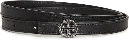 Tory Burch Women's Skinny Embellished Logo Leather Belt