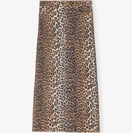 Ganni Leopard Print Denim Maxi Skirt