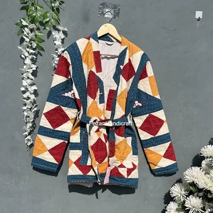 Bohemian Patchwork Cotton Belted Jacket