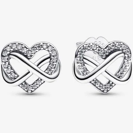 Pandora Women's Sterling Silver Sparkling Infinity Heart Stud Earrings