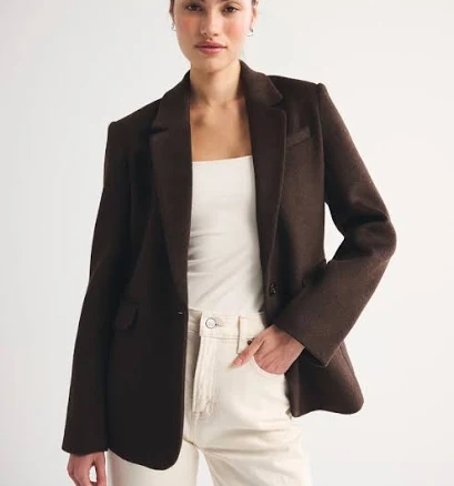 Abercrombie & Fitch Women's Plaid Classic Wool-Blend Blazer