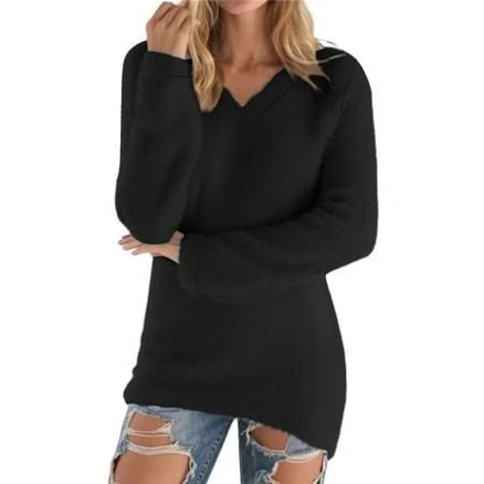 Women's Fuzzy Long Sleeve V Neck Sweatshirt