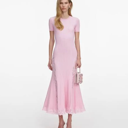 Self portrait Knit Lace Insert Midi Dress