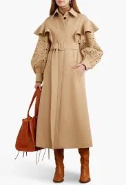 Chloe belted ruffled broderie anglaise wool trench coat size 34 ($7000 retail)