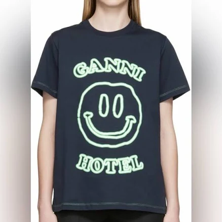 GANNI O-neck hotel dark t-shirt