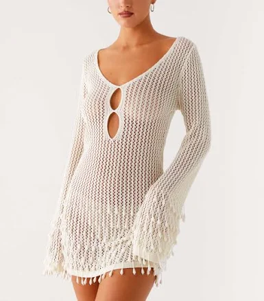 Majestic Beaded Crochet Mini Dress