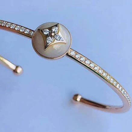 Louis Vuitton 18k Color Blossom Open Bangle Pink Opal Diamond Cuff