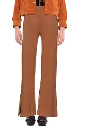 Kash Knitted Wide-leg Side Slit Wool/cashmere Pants Brown $689