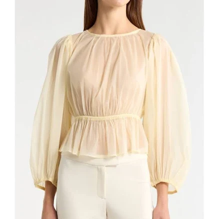 ASTR the Label Amie Shirred Peplum Sheer Chiffon Top