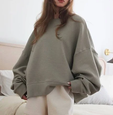 Margot Rippled Cotton Cropped Sweatshirt in Mineral
