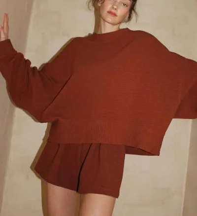 The Margot Rippled Cotton Cropped Sweatshirt in Cinnamon