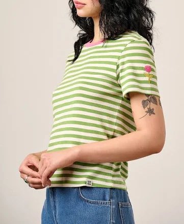 Lucy & Yak Maya Cotton T-Shirt with Flower Embroidery