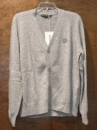NWT Sold Out Acne Studios Keve Face Patch 100% Wool Cardigan Grey Melange Size S