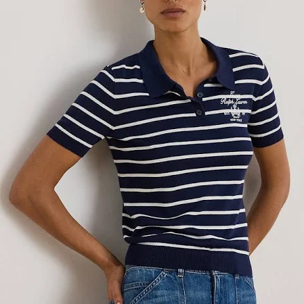 Ralph Lauren Women's Striped Cotton Blend Polo Sweater