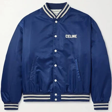 CELINE Logo-Appliquéd Striped Satin Bomber Jacket - Men - Navy Coats and Jackets - IT 50