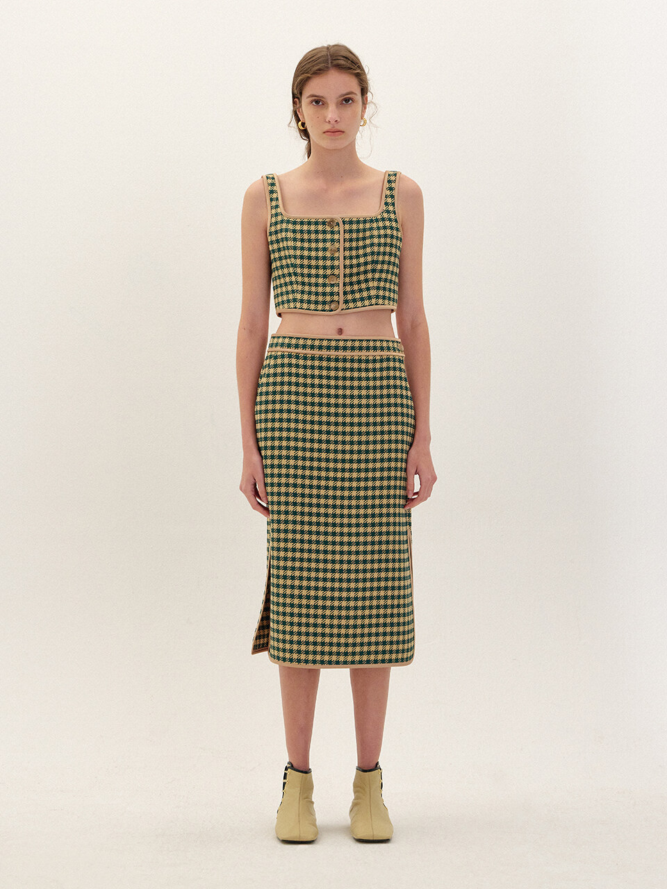 RIONA H Line Midi Skirt (Green Check)