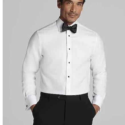 Joseph Abboud Modern Fit French Cuff Tuxedo Shirt in Tuxedo White, Size 17 32/33 – Non-Iron Egyptian Cotton Formal Dress Shirt for Men