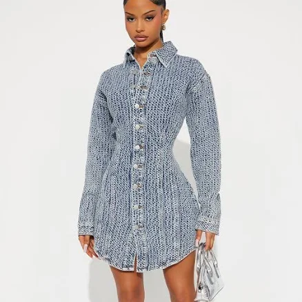 Fashion Nova Alessandra Textured Denim Mini DressFashion Nova Alessandra Textured Denim Mini Dress