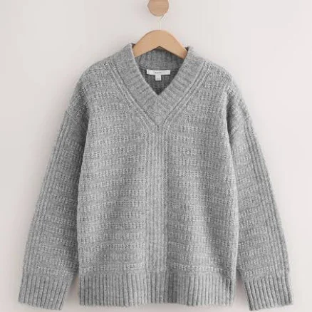 Women's Next Ribbed V-Neck Wool Jumper