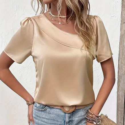 Women's Asymmetrical Neck Silk Blouse