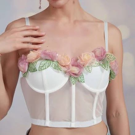 Embroidered Mesh Corset Top