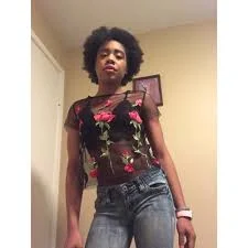 Rose Embroidered Mesh Shirt