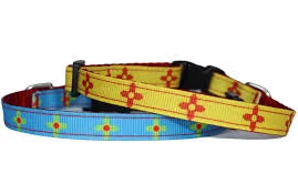 Zia New Mexico Dog Collar, Zia Cat Collar, Red And Yellow Zia Collar, Turquoise Zia Collar, 3/8 Inch, New Mexico Flag Collar