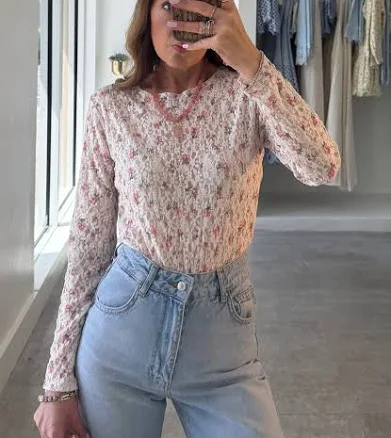 ROSE Floral Mesh Top