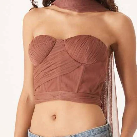 Lace & Beads Scarf Neck Tulle Corset Top