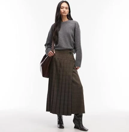 ASOS Design buckle Detail Pleated Kilt Midi Skirt