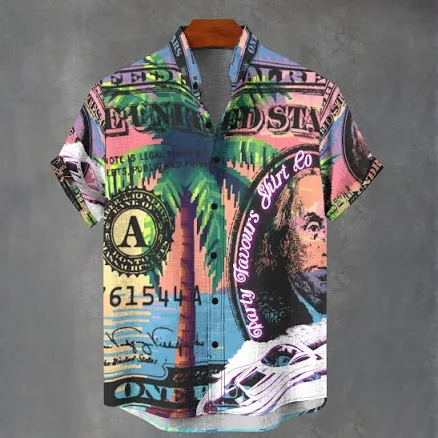 Psychedelic Money Print Button-Down Shirt