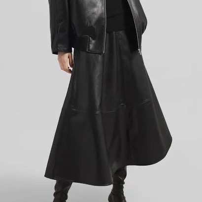Savil Leather Midi Skirt
