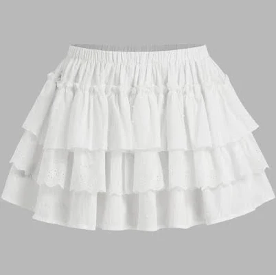 CIDER Women's Mid-Rise Built-In Shorts Broderie Anglaise Short Mini Skirt