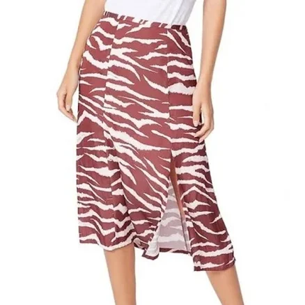 PAIGE NWT Larsa Animal Print Midi Side Slit Skirt Cherrywood Cream Side Slit New - New Women | Color: Brown | Size: XS