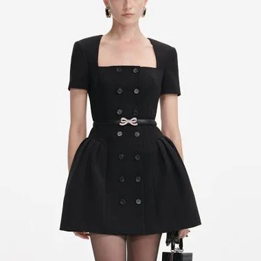 Self portrait Women's Black Crepe Short Sleeve Mini Dress