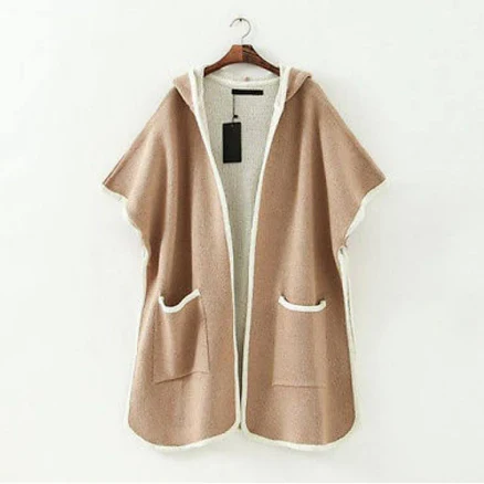 Zara Knit Wool Blend Hooded Cape Coat With Piping Size M