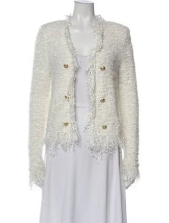L'Agence Azure Cardigan Blazer Tweed Pattern Evening Jacket in Grey/White, Women's S