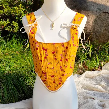 Cottagecore Renaissance Floral Corduroy Corset