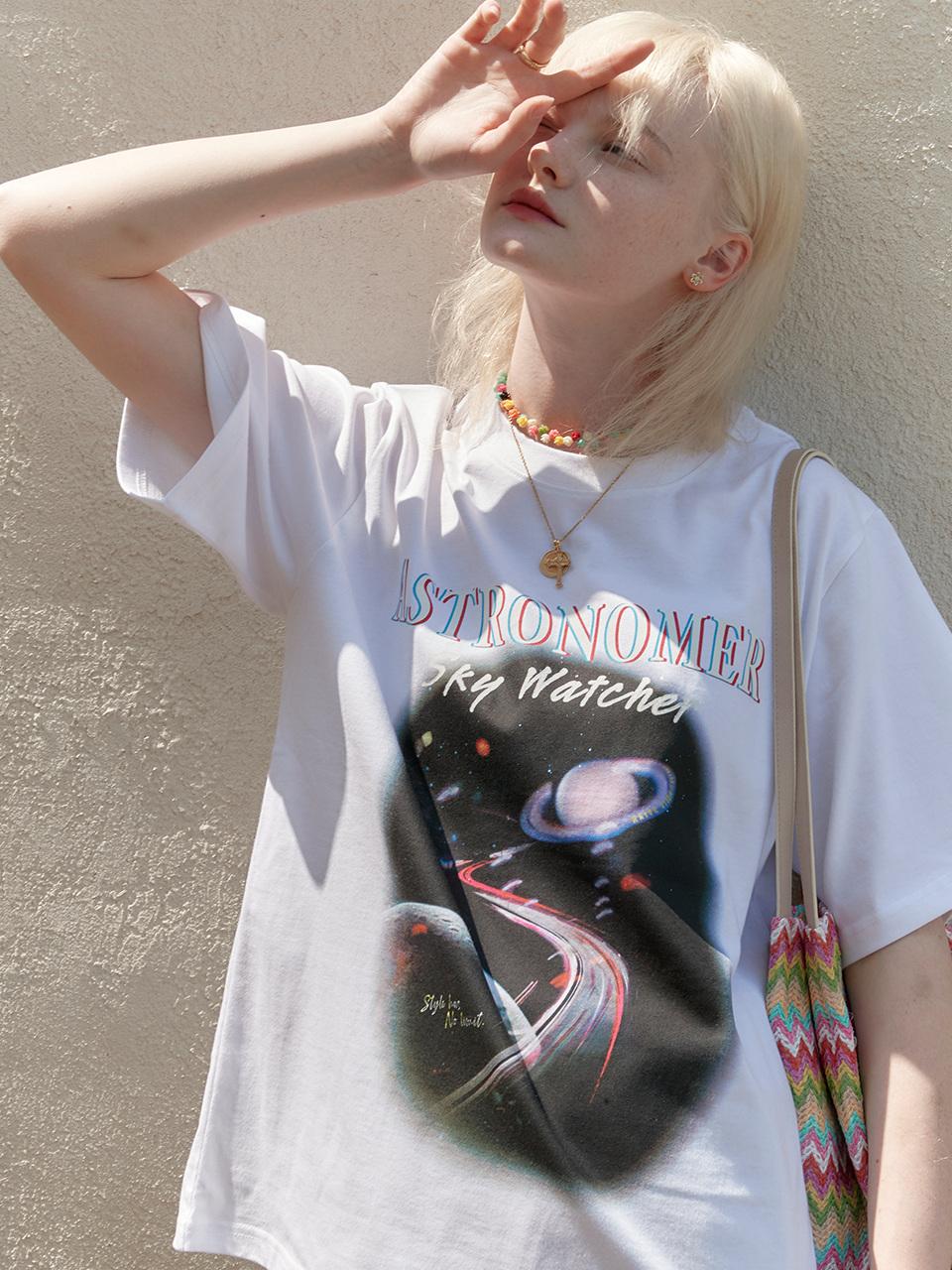 Space Print Washing Tee - White