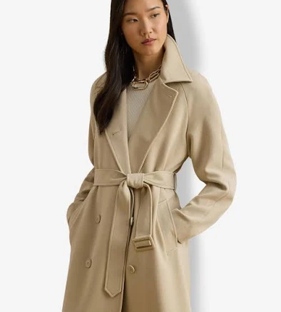 Ralph Lauren Women's Double Breasted Belted Crepe Trench Coat