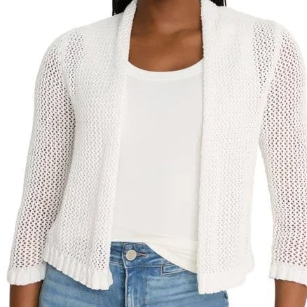 NIC+ZOE Women's Openwork Knit Mesh Ruffle Trim Cardigan