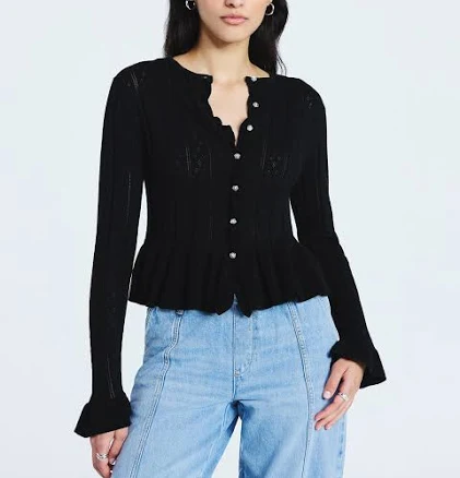 Scoop Women's Lightweight Peplum Ruffle Cardigan Sweater