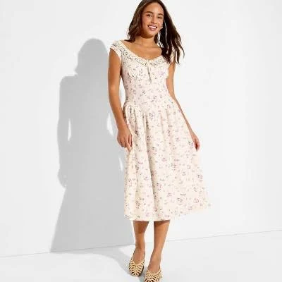 Wild Fable Women's Lace Button-Front Midi Dress