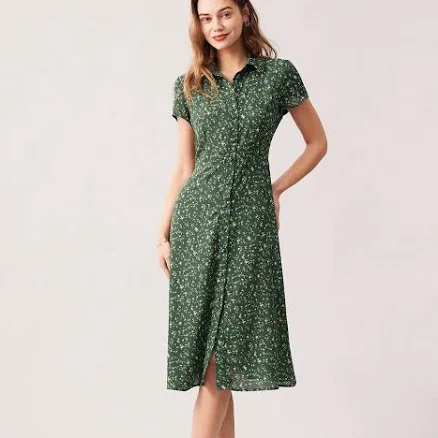 Rihoas Floral Button Down Shirt Dress