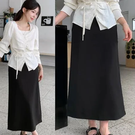 H-Line Stretchy Back Slit Elastic Back Skirt
